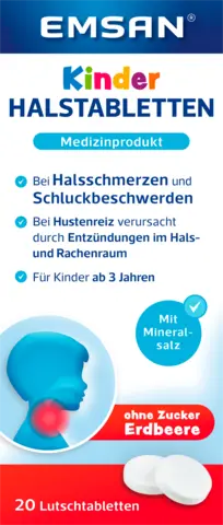 Kinderhalstabletten ohne Zucker Erdbeere von EMSAN
