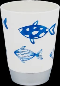 Mundbecher PP blaue Fisch-Motive weiß von DIV.SAISONMARKEN