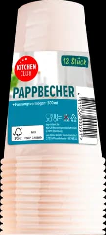 12 Pappbecher, 0,3l, weiß von KITCHEN CLUB