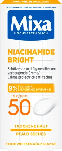 Niacinamide Bright LSF 50 Pigmentflecken vorbeugende Creme für trockene Haut von MIXA