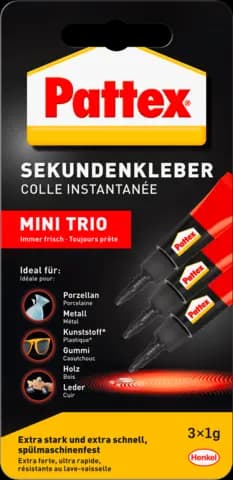 Flüssiger Sekundenkleber, Mini Trio 3x1g von PATTEX