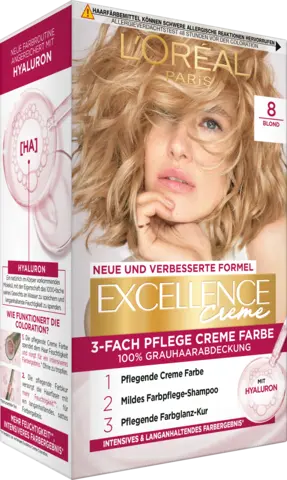 Excellence 3-fach Pflege Creme Farbe 8 Blond von EXCELLENCE