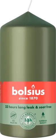 Stumpenkerze olivgrün 120 x 58 mm von BOLSIUS