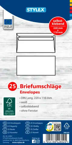 Briefumschlag selbstklebend ohne Fenster DIN680 von STYLEX