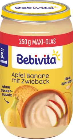 Bio Apfel Banane mit Zwieback ab 5. Monat von BEBIVITA