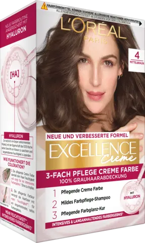 Excellence 3-fach Pflege Creme Farbe 4 Mittelbraun von EXCELLENCE