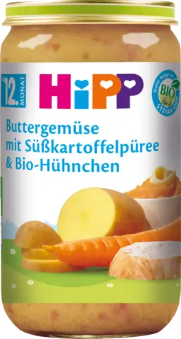 Bio Buttergemüse mit Süßkartoffelpüree & Bio-Hühnchen ab 12. Monat von HIPP