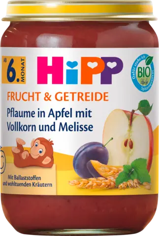 Bio Pflaume in Apfel mit Vollkorn und Melisse ab 6. Monat von HIPP