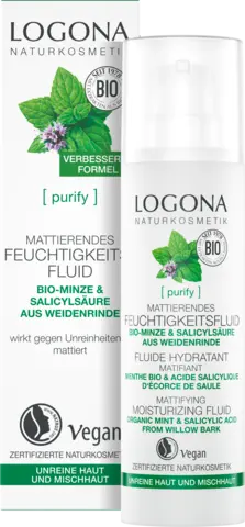 Purify mattierendes Feuchtigkeitsfluid Bio-Minze & Salicylsäure aus der Weidenrinde von LOGONA