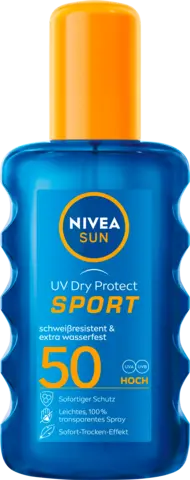 UV Dry Protect Sport Transparentes Spray LSF50 schweißresistent und extra wasserfest von NIVEA