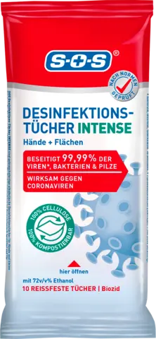 Desinfektionstücher Intense Hände + Flächen von SOS