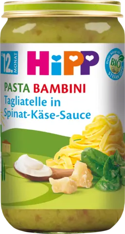 Bio Pasta Bambini Tagliatelle in Spinat-Käse-Sauce ab 12. Monat von HIPP