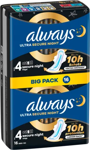 Ultra Secure Night Damenbinden mit Flügeln von ALWAYS
