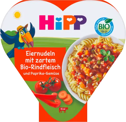 Bio Eiernudeln mit zartem Bio-Rindfleisch von HIPP