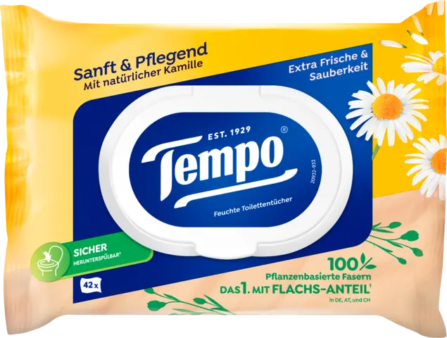 Sanft & Pflegend feuchte Toilettentücher von TEMPO