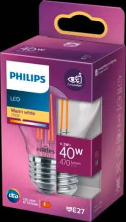 LED Filament-Kerzenlampe, P45 E27, transparent, 40 W von PHILIPS