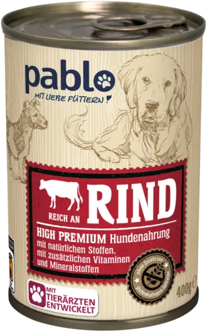 High Premium Hundenahrung reich an Rind von PABLO