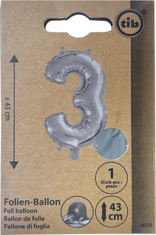 Folien-Ballon Zahlen 3 silber 43 cm von TIB