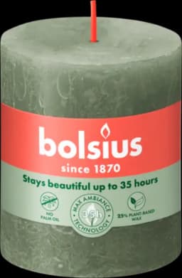 Stumpenkerze rustik Frische olive 80 x 68 mm von BOLSIUS