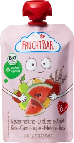Bio Quetschie Fruchtpüree Wassermelone-Erdbeer-Reis ab 6. Monaten von FRUCHTBAR