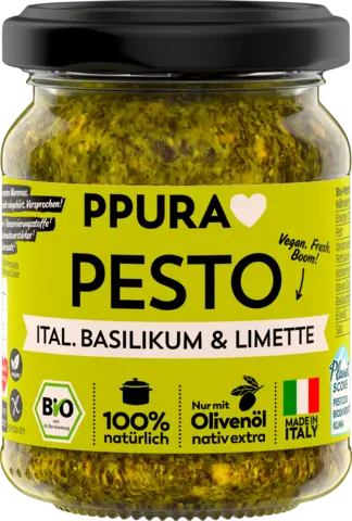 Bio Pesto Frisches Basilikum Limette Cashews von PPURA
