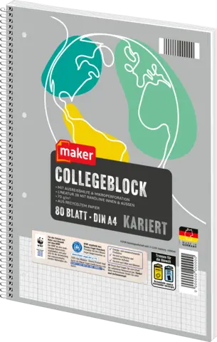 Collegeblock kariert DIN A4 von MAKER