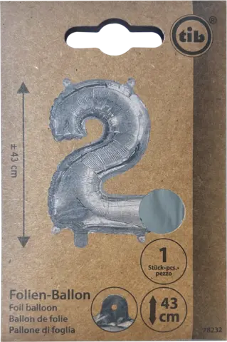 Folien-Ballon Zahlen 2 silber 43 cm von TIB