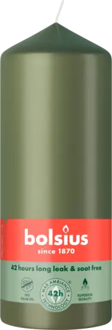 Stumpenkerze olivgrün 150 x 58 mm von BOLSIUS