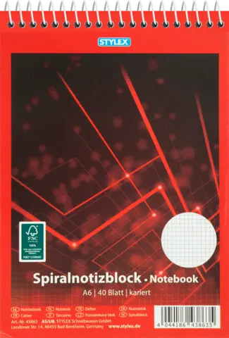 Spiralnotizblock kariert DIN A6 40 Blätter von STYLEX