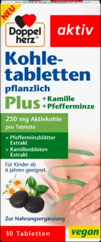 Kohletabletten pflanzlich Plus+Kamille+Pfefferminze von DOPPELHERZ