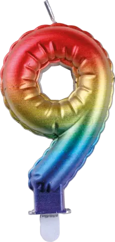 Zahlengeburtstagskerze 9 3-fach rainbow von TIB