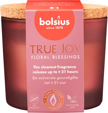 Duftkerze Floral Blessings mit Korkdeckel rosa von BOLSIUS