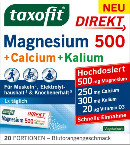 Magnesium 500 + Calcium + Kalium Direkt Blutorangengeschmack von TAXOFIT