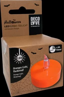 LED Kürbis-Teelicht mit Timer orange 5,8 x 5 cm von HEITMANN