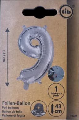 Folien-Ballon Zahlen 9 silber 43 cm von TIB