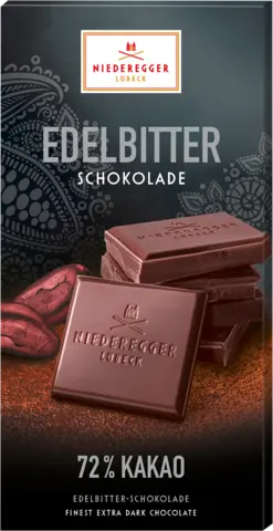 Pure Chocolate 72 % Kakao Edelbitter Schokoladentafel von NIEDEREGGER