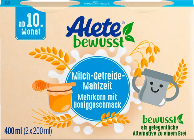 Milch-Getreide-Mahlzeit Mehrkorn mit Honiggeschmack ab dem 10. Monat von ALETE