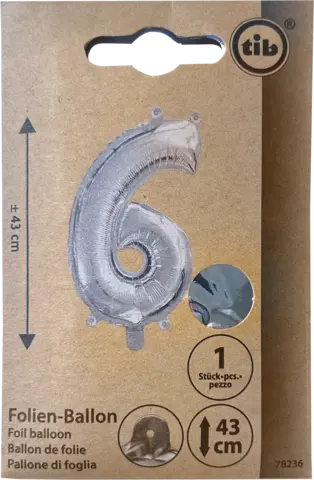 Folien-Ballon Zahlen 6 silber 43 cm von TIB