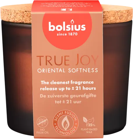 Duftkerze Oriental Softness mit Korkdeckel orange von BOLSIUS