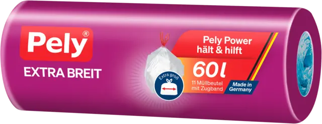 Müllbeutel Extra breit 60l mit Zugband von PELY