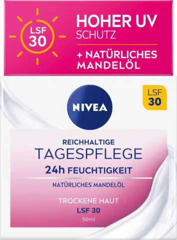 Reichhaltige Tagespflege 24h Feuchtigkeit Trockene Haut LSF30 von NIVEA