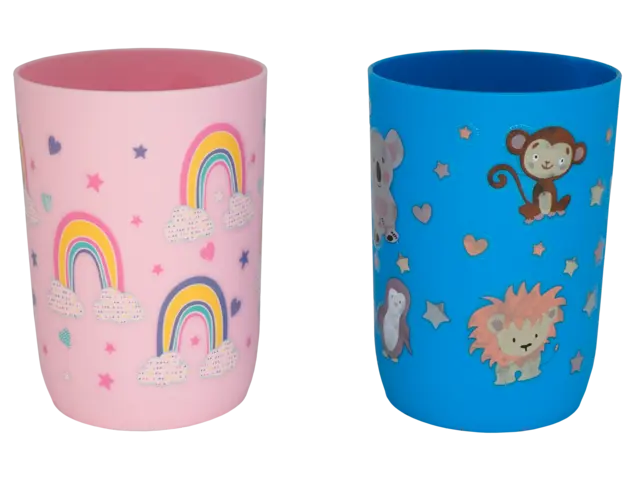 Mundbecher Kindermotive Kunststoff blau/rosa von DIV.SAISONMARKEN