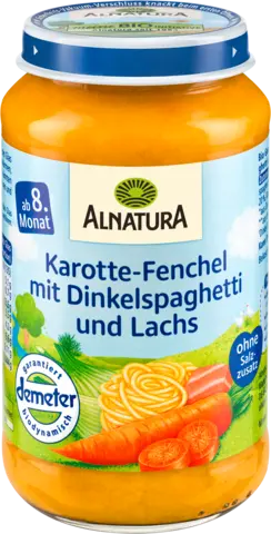 Demeter Karotten, Fenchel mit Dinkelspaghetti und Lachs ab 8. Monat von ALNATURA